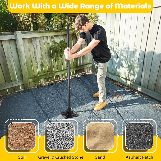 Tamper Tool: Heavy Duty 8"x 8" Steel Ground Tamper Tool for Garden Yard,58" Long Handle,Metal Hand Landscaping Tampers for Dirt,Soil,Concrete,Asphalt,Driveway Repairing,Pathway Ground Leveling