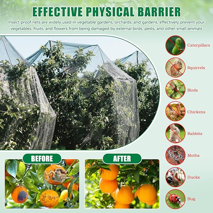 10 X 33 FT Thicker Garden Mesh Netting Pest Barrier for Raised Beds, Black Fruit Tree Netting for Cicadas, Bird Insect Blueberry Bush Strawberry Netting Cover for Garden Protection, Shading Rate 30%