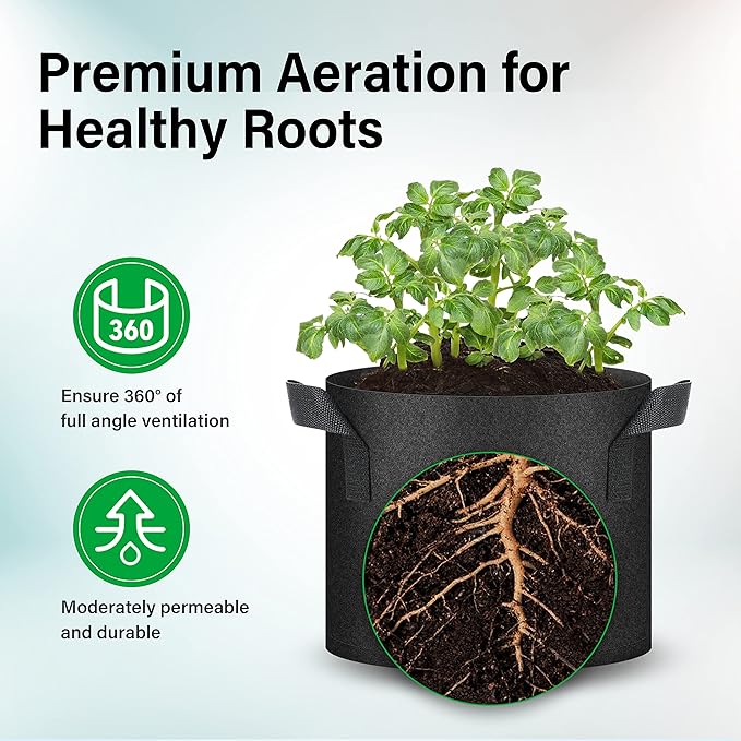 YSSOA 10-Pack 5 Gallon Grow Bags, Tomoato Plant Pots with Handles, Aeration Nonwoven Fabric, Heavy Duty Gardening Planter for Vegetable, Fruits and Flowers, Black