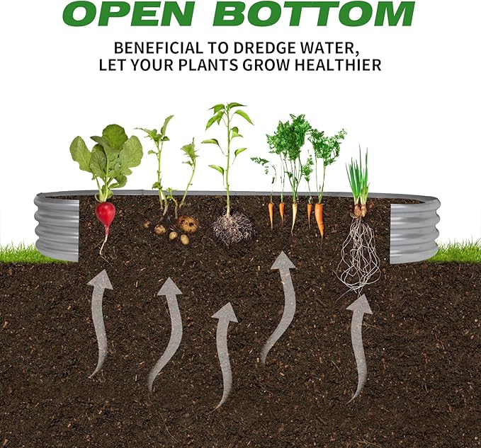 Raised Garden Bed GRS Certified Galvanized Planter Box Outdoor, 8ft Oval Rot-Resistant Metal Garden Bed Planter, Recycled Eco-Friendly Material Planter for Vegetables Flowers Herbs (Silver)