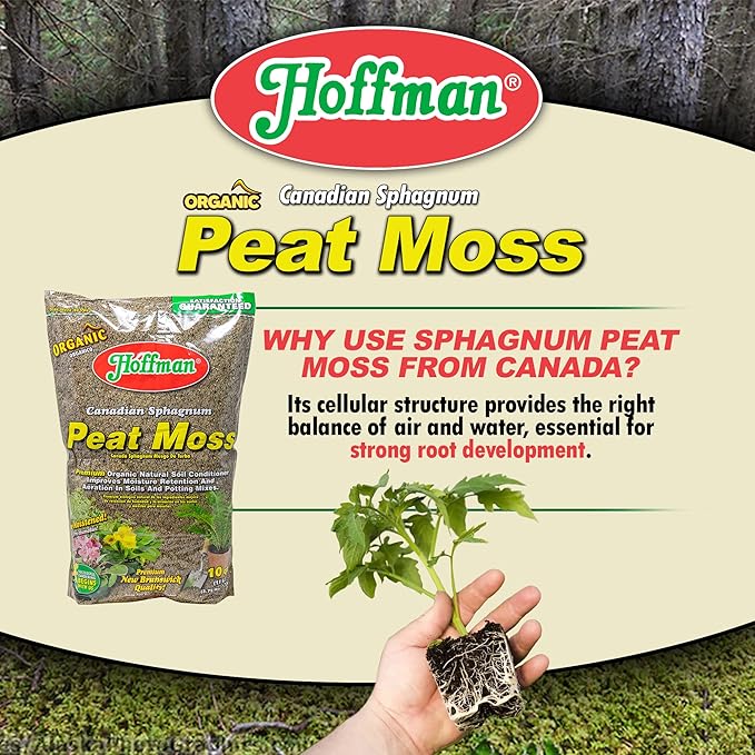 Hoffman Canadian Sphagnum Peat Moss Soil Conditioner to Improve Moisture Retention and Aeration, 10qt Bag, Pack of 5