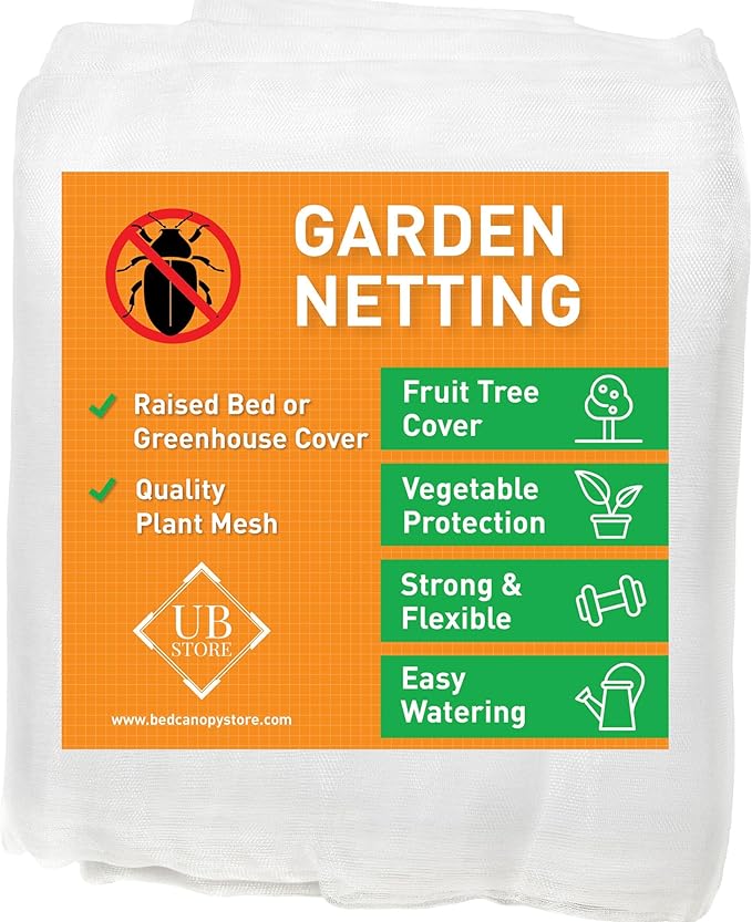 Garden Netting for Bird, Insect and Bug Cover 10x50FT | Multiple Size White Mesh Fabric Mosquito Net for Fruit & Vegetable Protection | Agricultural Strawberry, BlackBerry & Berry Plant Barrier
