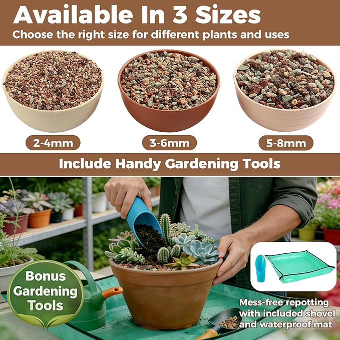 44lb Mix Lava Rocks for Plants 1/4" Horticultural Pumice for Plants, Succulent Cactus Soil Potting Mix - Horticultural Sand Aquarium Gravel Drainage Rocks for Potted Plant, Bonsai Soil, Top Dressing