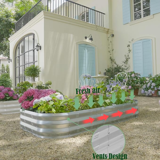 Galvanized Raised Garden Bed Kit, Large Metal Raised Garden Beds for Vegetables, Galvanized Planter Raised Garden Boxes Outdoor (2PCS)