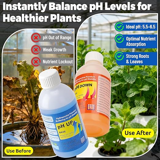 Professional Hydroponics pH Up and Down Control Kit, Adjust & Stabilize pH for Nutrient Solutions, Ideal for Soilless Gardening, Indoor Plant Growing, Aquaponics & DWC Systems (2 x 8.45oz)