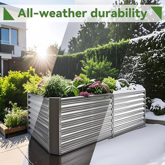 6x3x1ft Rectangle Galvanized Raised Garden Beds kit，Large-Capacity Metal Planter Garden Box Outdoor,Metal Garden Bed for Vegetables，Flower，Fruits，Steel Raised Beds for Backyard Gardening