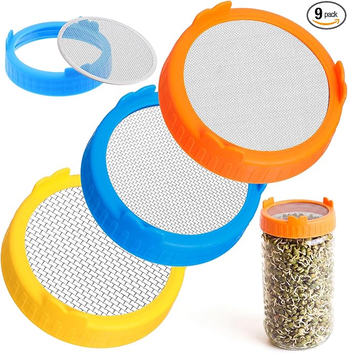 3 Set Sprouting Growing Lids for Wide Mouth Mason Jars,Sprouting Lids with 3 different orifice sizes,Alfalfa & Mung Bean Sprouts Grow Kit,L,M,S Strainer mesh(Plastic,Classic)