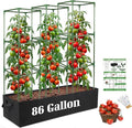 BobbleT Tomato Cages with Fabric Raised Garden Bed - 3 Pack 41" Adjustable Heavy Duty Square Trellis Supports with 86 Gallon Grow Bag, Reusable Outdoor Planter Kit for Tomatoes & Climbing Plants
