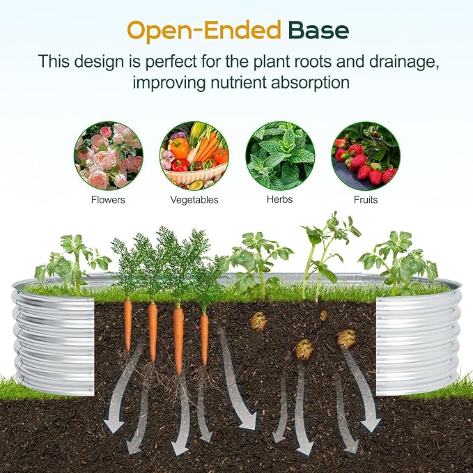 Aoodor Galvanized Raised Garden Bed Kit, 6.6 x 2.6 x 1.4 Ft, Oval Planter Box for Vegetables, Flowers, and Herbs, Outdoor Use, Silver