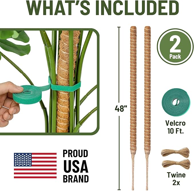 2 Pack 48 Inch Moss Pole for Plants Monstera, Tall Moss Poles for Climbing Plants Monstera, Handmade Coco Coir Plant Pole, Plant Support for Plant Grow