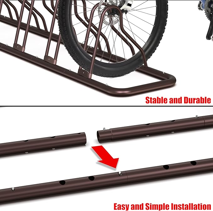 Simple Houseware 5-Bike Floor Storage Rack - Adjustable Bicycle Parking Stand & Garage Organizer for Road and Kids Bikes, Bronze