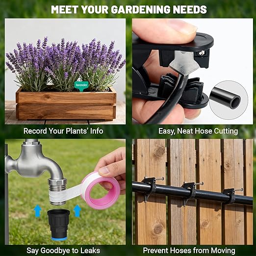 Drip Irrigation Kit, DIY Automatic Garden Watering System with Push-Fit Connectors, 2026 New Upgraded Water-Saving Design, 3 Adjustable Nozzles for Yard, Greenhouse, Lawn & Potted Plants (100FT)