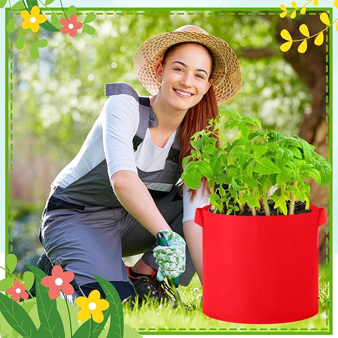 24 Pcs Multicolor Plant Grow Bags Large Grow Bags Fabric Planter Thickened Non Woven Fabric Pots with Handles for Indoor Outdoor Garden Planting Seeds Flower, 6 Colors (7 Gallon)