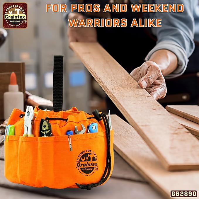 Graintex 18 Pockets Grab Bag Rip-stop Canvas Drawstring Closure, Small Part Organizer Pouch, Small Tools, Screws, Parts, Parachute Tool Bag for Efficient Storage - Orange