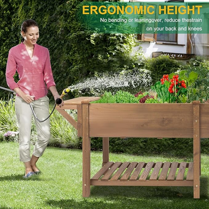 Raised Garden Bed with Legs Outdoor, Elevated Garden Box with W-Connection Tabs，Large Storage Shelf for Vegetable, Flower, Herb, Easy to Assemble，81x23x32 in