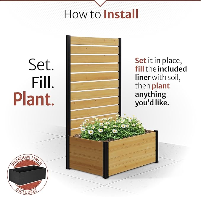 6ft H x 3.3ft W x 2.1ft L (1 Screen w/Planter) Freestanding Enclo Concord Cedar Wood Privacy Fence Screen with Planter Box, Outdoor Wood Privacy Screen Panel for Patio, Raised Garden Bed, EC18037