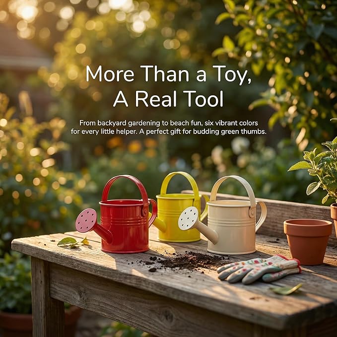 Kids Metal Watering Can, 6pack Small Iron Watering Can for Gardening Succulents Houseplants Bonsai, Mini Water Pot for Children Sprinkling Bucket (Mixed Style: Pink, Green, Yellow, Beige, Blue, Red)
