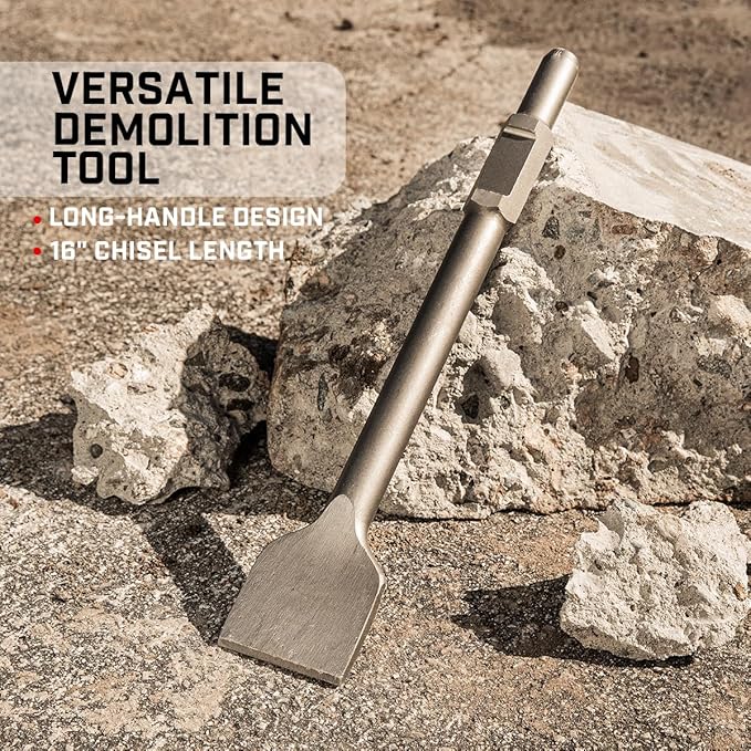 XtremepowerUS Wide Tile Chisel Bit for Demolition Jack Hammer 1-1/8" Hex 3" x 12" Long Flat Removal Chisel Scraping Construction Concrete Breaker Punch Drill