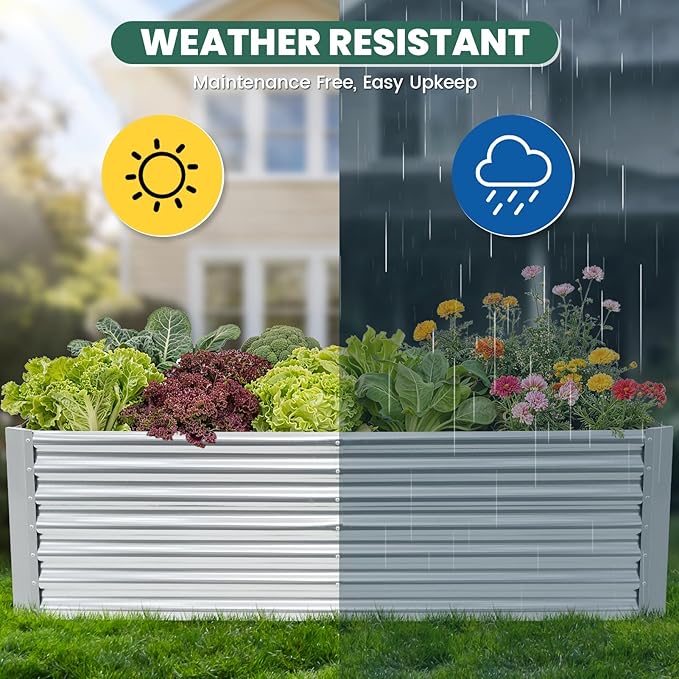 G GOOD GAIN 6x3x2 ft Galvanized Raised Garden Bed Kit, Large Metal Planter Box Outdoor for Vegetables, Flowers, Herbs, 24" Tall 269 Gallon Capacity Deep Root Design, Silver