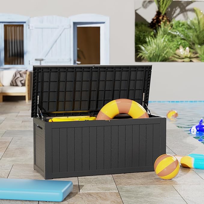 270 Gallon Heavy Duty Deck Storage Box, Extra Large Storage Organizer for Patio Furniture Accessories, Garden Tools, Indoor Storage for Cushion, Matte Black