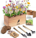 AVERGO Wildflower Seed Mix Growing Kit - Includes Perennial & Annual Wild Flowers, Burlap Planters, Soil, Wooden Box, and Gardening Tools for Indoor Garden and Patio Planting