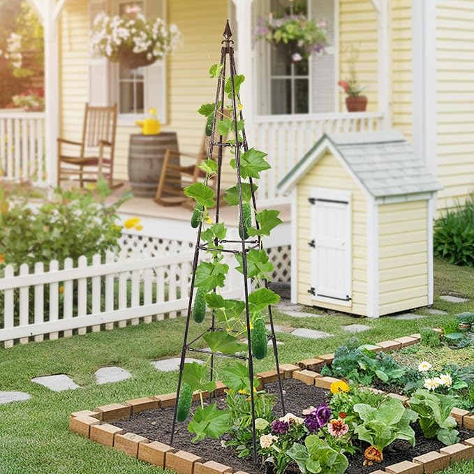 Garden Trellis for Climbing Plants Outdoor, 67" Tall Metal Obelisk Trellis Climbing Plants Support for Vegetable|Flower|Vine, Tomato, Peas, Beans, Cucumber Trellis, Lightweight, 1 Pack