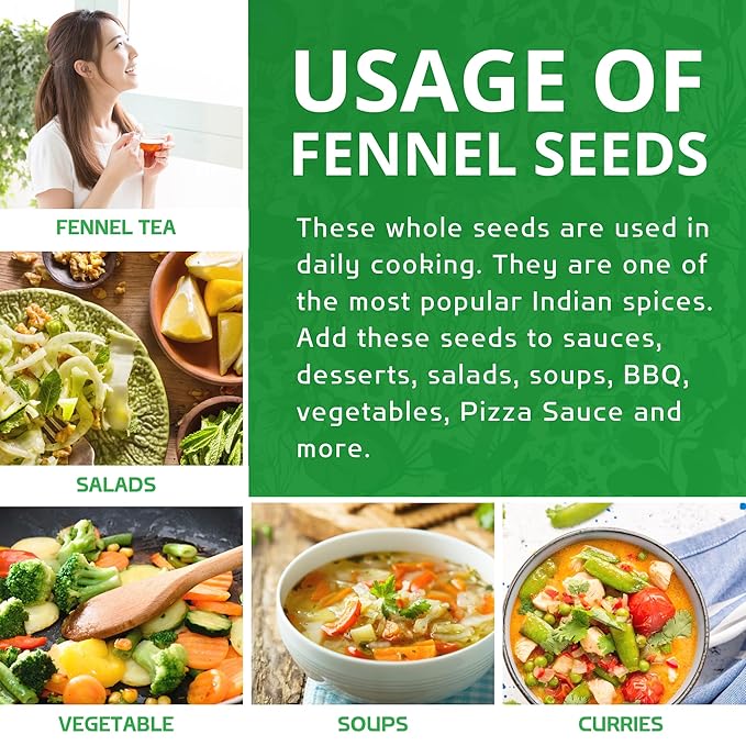 Jiva Organic Fennel Seeds 7 Oz Bag - Non-GMO, Certified, Vegan - Resealable Bag - Product of India