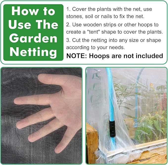 Garden Mesh Netting, 8' x 20' Mosquito Bird Netting Barrier Row Cover, Fruit Tree Net Screen Protect Plant Vegetables Fruits Crops from Cicada, Garden Bed Cover Plant Protecting Net