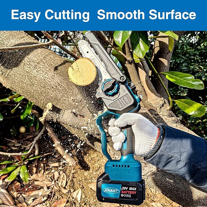 6 Inch Cordless Chainsaw Battery Powered Hand-held Lightweight Tree Branches and Wood Pruning Power Tools, Portable Mini Chain saw for home, garden and outdoor use with 2 * 4000mAh Batteries
