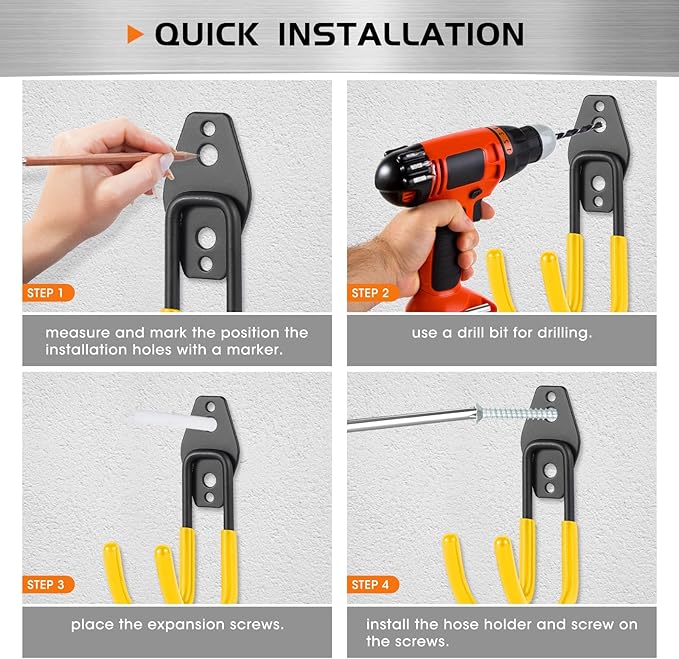 Heavy Duty Hose Hook, Garage Storage Utility Hooks, Garden Hose Hooks with Coating, Wall Mount Hooks for Bikes, Tools, Ladders, Cables, and Outdoor Equipment, Yellow