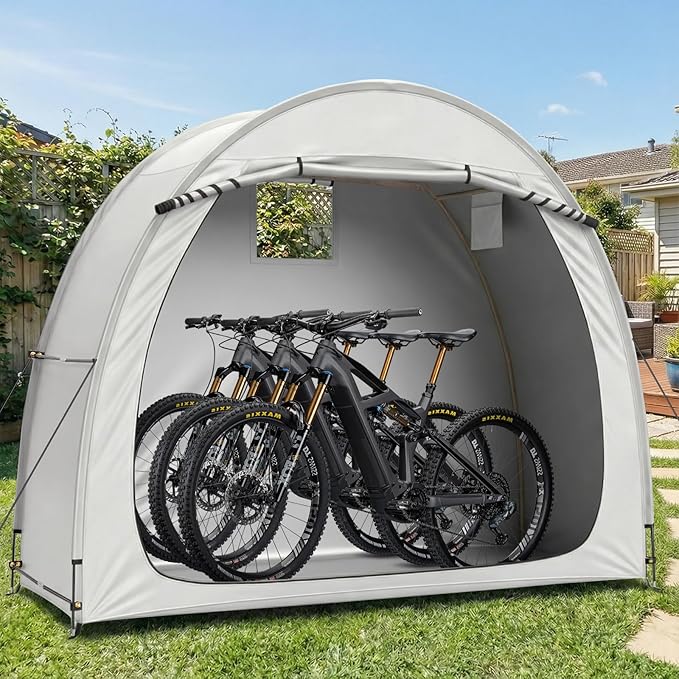 VINGLI Bike Storage Tent for 2-3 Bikes with Carry Bag, Portable Bicycle Storage Shed Waterproof with Window, Bike Tents for Motorcycle,Garden Tools,Lawn Mower (Light Grey, 6.8x2.6 FT)