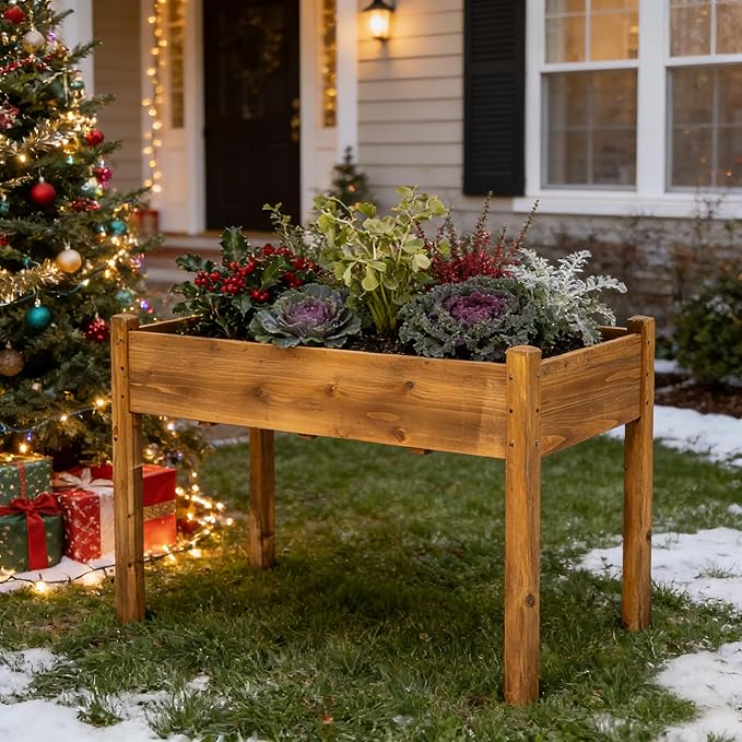 Premium Fir Wooden Raised Garden Bed with Four Legs for Backyard and Balcony Gardening,Suitable for Indoor and Outdoor use,49.5''×23.5''×30''