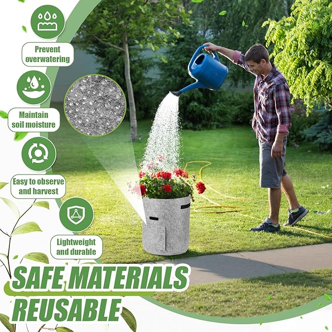 8 Pcs 15 Gallon Potato Grow Bags Garden Planting Bag Vegetable Grow Bags with Flap and Handle Thickened Nonwoven Fabric Pots Thick Fabric Garden Containers for Potato Tomato Vegetables
