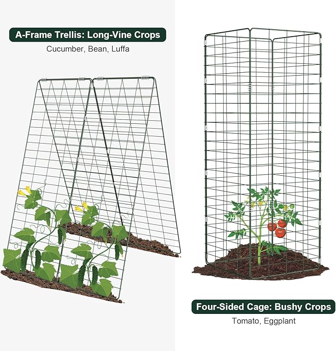 Amoskey Cucumber Trellis, Garden Trellis for Climbing Plants Outdoor, Foldable A-Frame Trellis, Cucumber Trellis for Raised Bed for Cucumbers, Peas, or Tomatoes (Green, Small Grid 48‘’H*34''W)