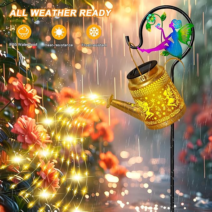 ostritec Solar Watering Can Lights Outdoor Garden Decor, Large Fairy Hanging Lantern with Shepherd Hook, Waterproof Garden Lights for Outdoor Yard, Gifts for Mom Grandma Mothers Day Gifts