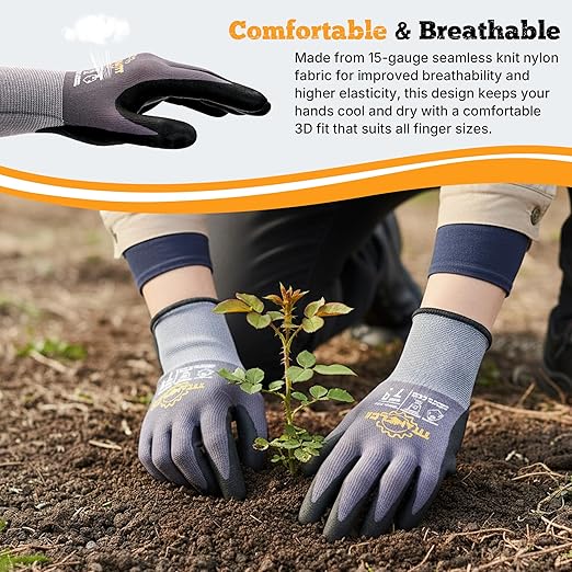 TitanFlex Work Gloves Microfoam Nitrile Coated Men Women-6 Pairs, Safety Warehouse Gloves Mens Working Glove with Grip Heavy Duty, Touchscreen, Seamless Knit Nylon for Automotive, Garden (Medium)
