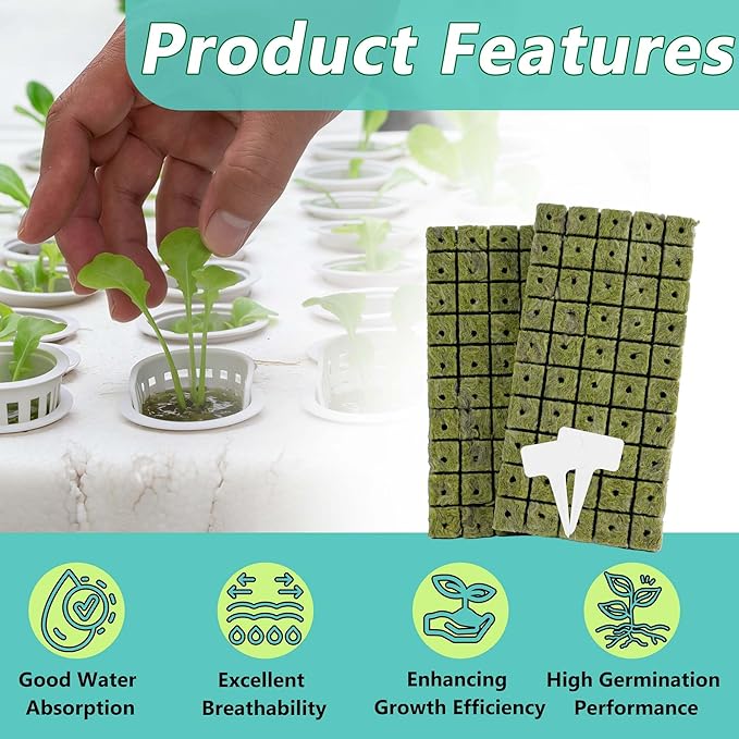 600 PCS 1 Inch Rockwool Cubes for Hydroponics, Rock Wool Hydroponic Planting Blocks with 20 Plant Name Tags, Rockwool Starter Plugs for Seedling & Cutting in Soilless Cultivation (12 Sheets)