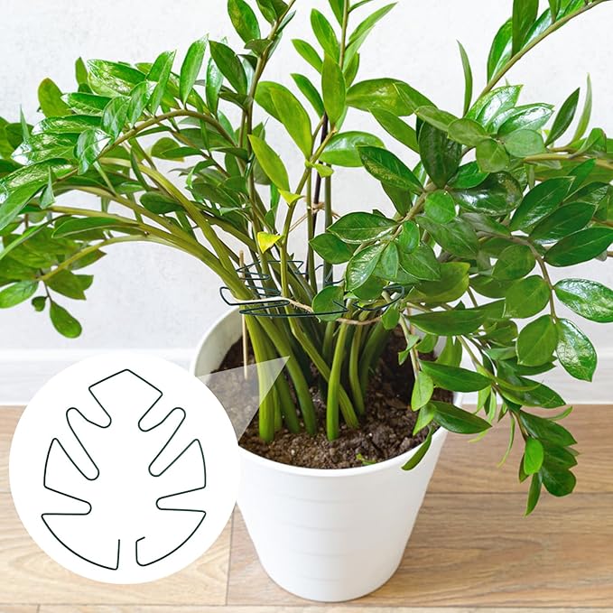 BOXOB 2pcs Monstera Leaf Plant Support, Metal Climbing Plant Stem Supports Monstera Shaped Plant Stand Ring Houseplant Stabilizer Grapple Holder to Keep Plants Growing Vertical (Green)