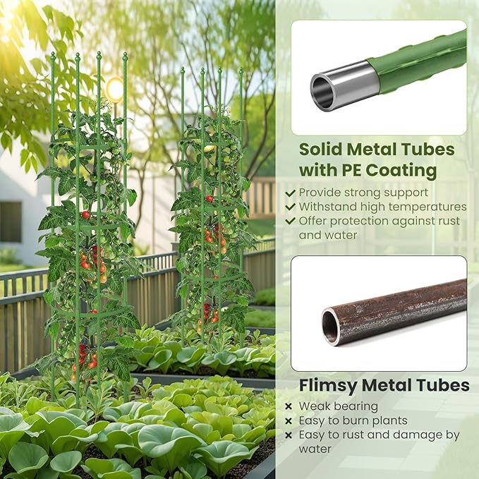 Giantex 2-Pack Tomato Cages, 57”Hx12” PE-Coated Metal Plant Cages & Supports w/Adjustable Height, 2-in-1 Round Trellis for Climbing Flower Vegetable Fruit, Potted Plant (12”Dia x 57”H (Pack of 2))