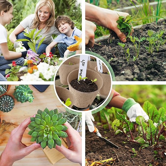 Cosweet 3.2" Biodegradable Peat Pots with Drainage Holes - 50 Pcs Thickened Round Plant Pots, Seedling Starters Kit with 100 Plant Markers for Seed Germination