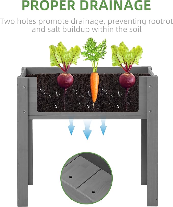 Raised Garden Bed with Legs, 31x16x31'', Outdoor Wood Elevated Planter Box, Grey Cedar, Thick Legs, w/Liner