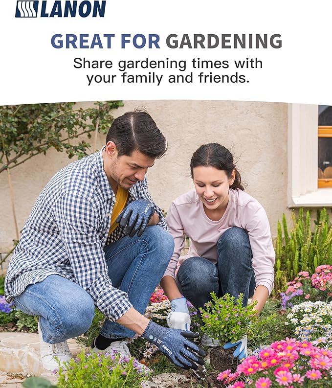 LANON Gardening Gloves for Men Women, 6 Pairs Nitrile Coated Garden Gloves with Grip, Breathable B.COMB AIR Technique, Dusty Olive & Bluebird, XLarge