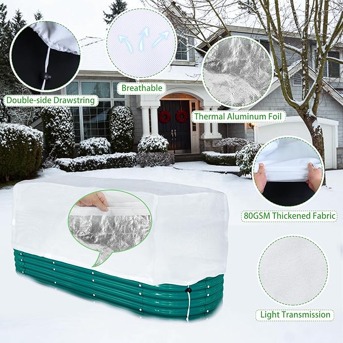 Plant Covers Freeze Protection 6.3 x 3 x 1.5 FT Rectangular Plant Cover for Winter, 2 Pcs Frost Cloth for Outdoor Plants Raised Garden Bed Cover, Winter Frost Blanket with Insulated Liner Drawstring