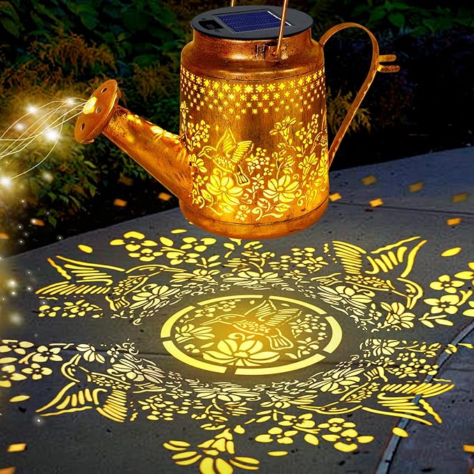 Big Solar Hummingbird Flower Watering Can Lights, Gift for Mom Grandma Women Wife Daughter Mother's Day, Waterproof Outdoor Garden Decor with Shepherd Hook, Hanging Light for Yard Porch Backyard Patio