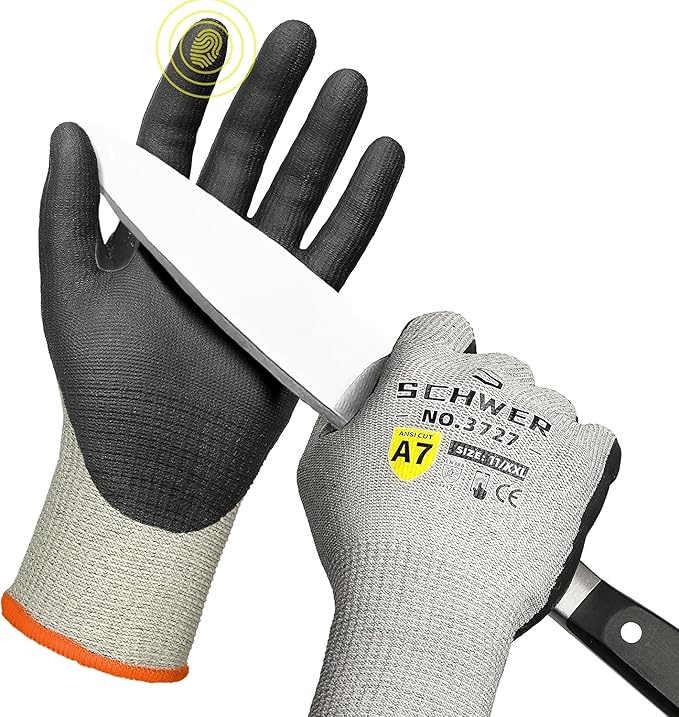 High Level Cut Resistant Work Gloves for High Risk Work, ANSI A7 Cutting Gloves with Reinforced Thumb, Used for WoodWorking, Construction, Non Slip, Durable, Breathable & Cool, XXL, 120 pairs, PR3727