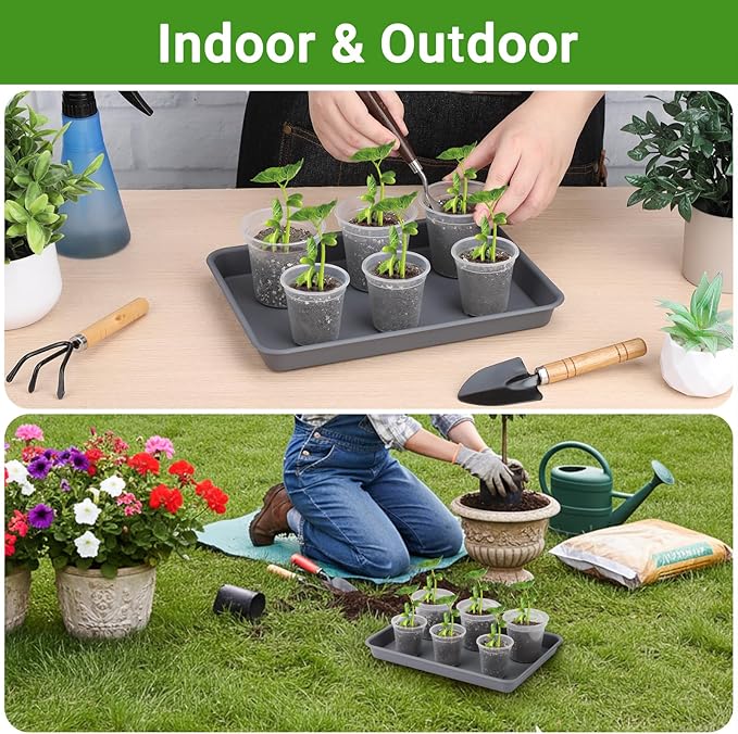 GREANER Grey Plastic Trays 11 Inch, UV Resistant Plant Pot Saucers for Indoor & Outdoor Use, Drip Trays for Potted Plants(Pack of 3)