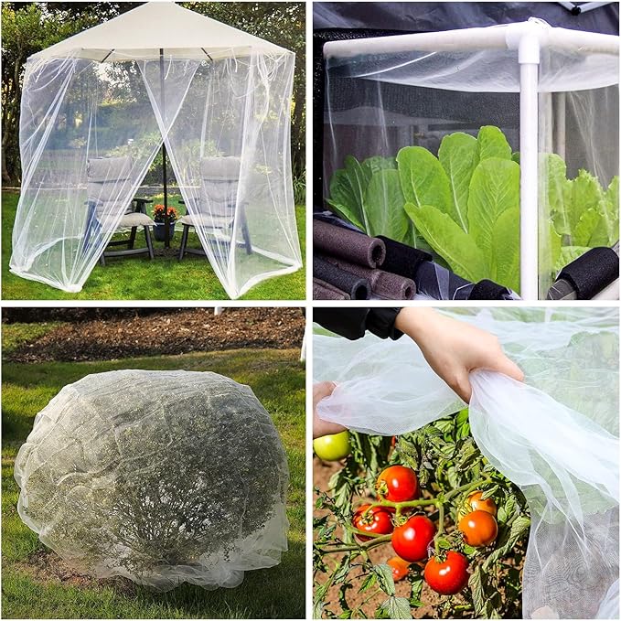 Garden Mesh Netting Kit, 10 * 25FT Ultra Fine Plant Netting Mesh Covers，Row Cover Net Protection for Tree Fruit Barrier Vegetable Fruits Flowers Shrubs Plant Covers Net