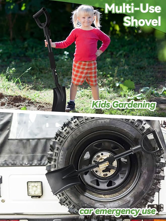 Shovel, Garden Shovels for Transferring, 31” Flat Square Spade Snow Shovel, Small Short Shovels for Car Snow Removal, Digging, Gardening, Trenching, Landscaping, Metal Scoop Shovel with D-Handle Grip