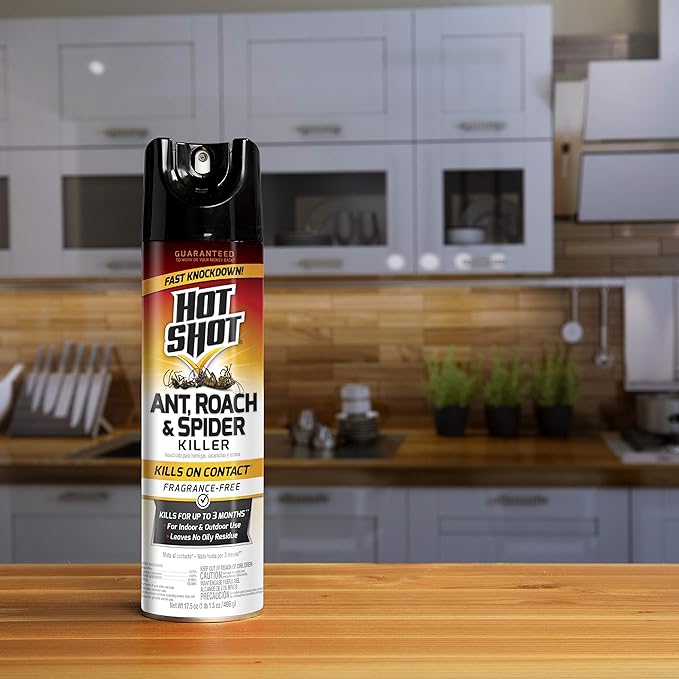 Hot Shot Ant, Roach & Spider Killer, Kills Roaches and Listed Ants On Contact, Indoor & Outdoor Use, (Unscented) 2 Pack, 17.5 Ounce