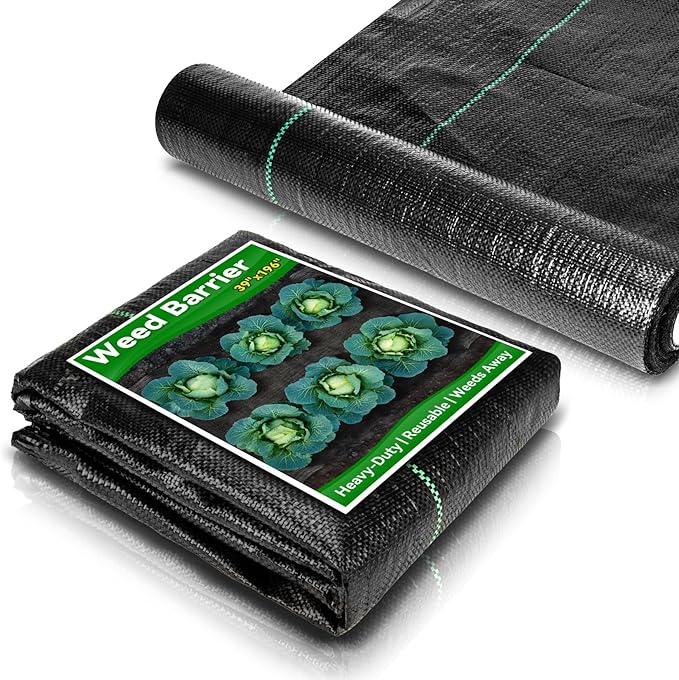 Weed Barrier Fabric Heavy Duty - 3.2x16.4ft Premium Landscape Fabric, Woven Geotextile Garden Weed Cloth UV-Resistant Ground Cover Mat for Gardening Farming Outdoor Landscaping